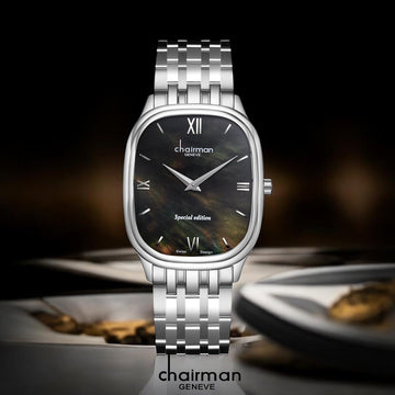 Special Edition Chairman Geneve Roman Black Dial Silver Chain Gents Watch