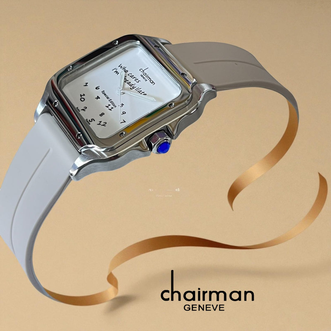 Special Edition Chairman Geneve White Dial Baby Grey Strap Gents Watch