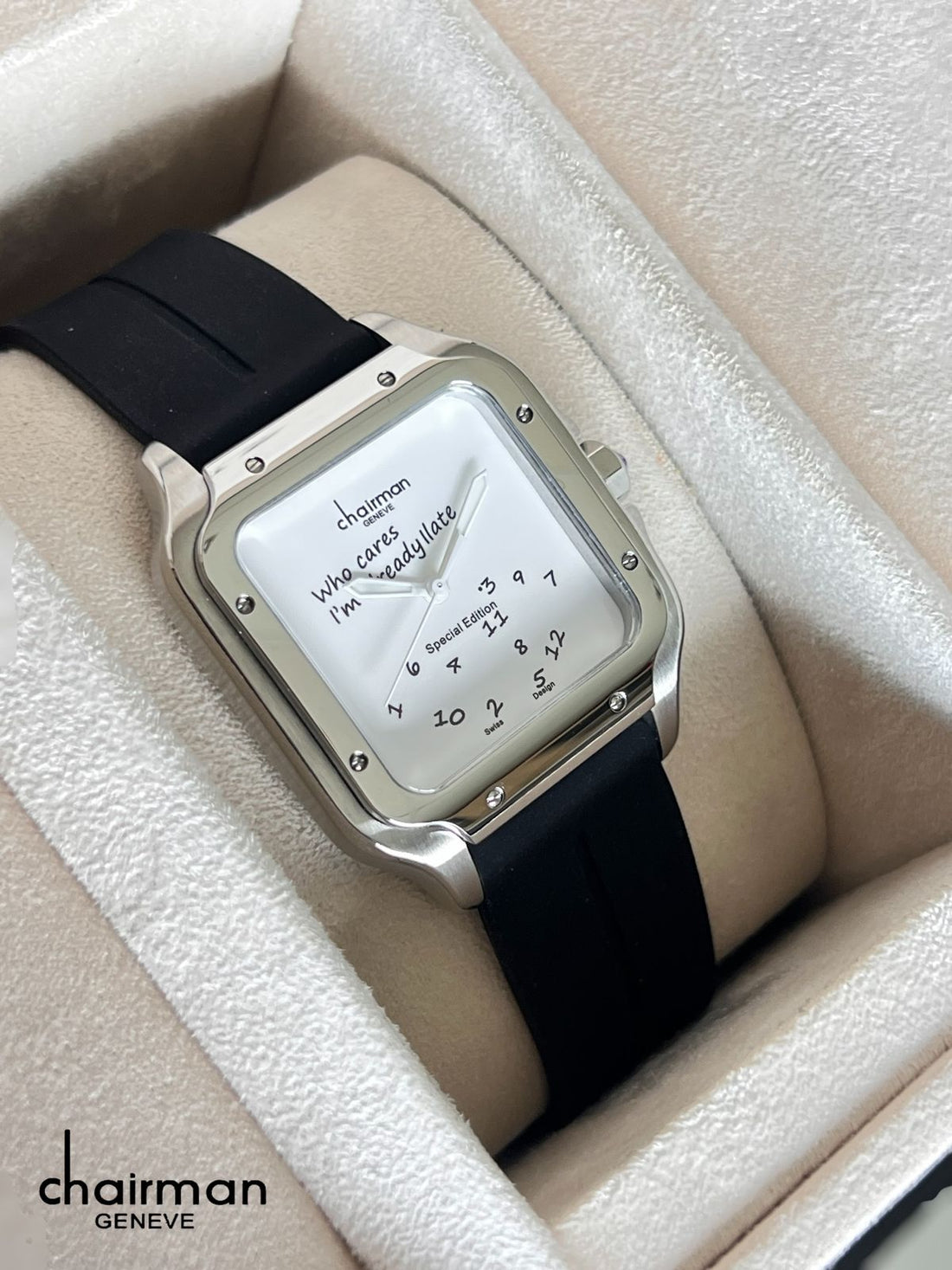 Special Edition Chairman Geneve White Dial Black Strap Gents Watch