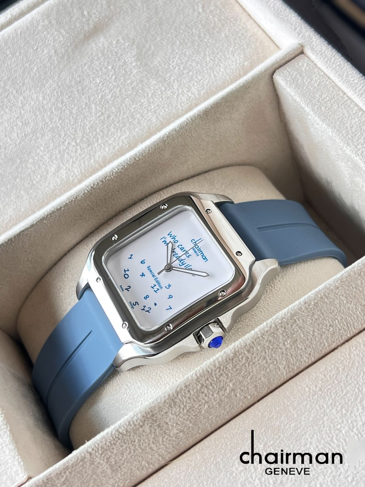 Special Edition Chairman Geneve White Dial Blue Strap Gents Watch