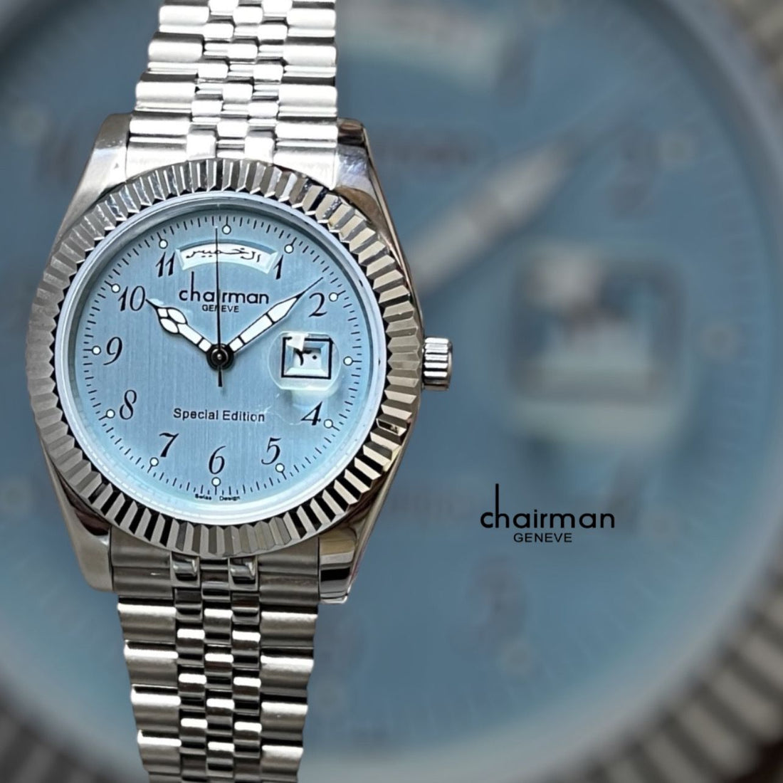 Special Edition Chairman Geneve Dated Blue Dial Silver Chain Gents Watch