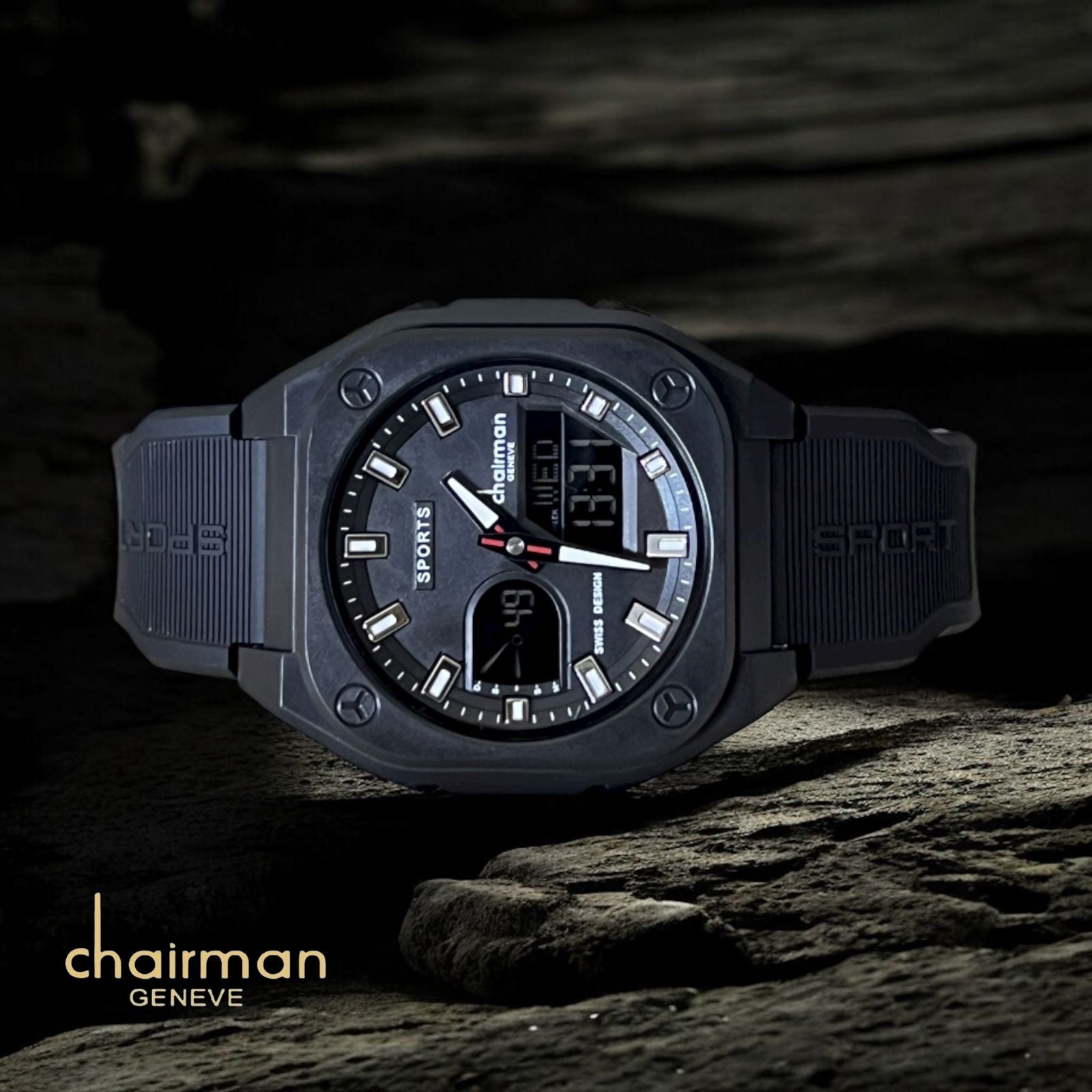 Sports Chairman Geneve Black Gents Watch