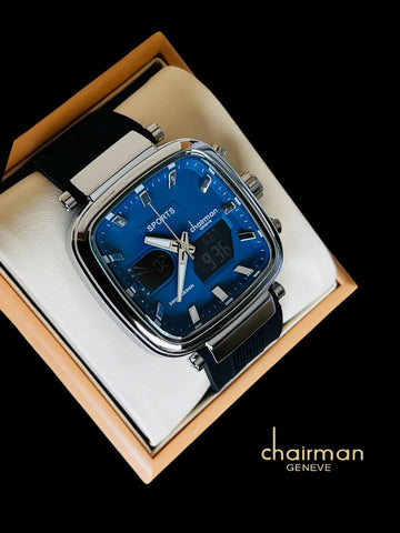 Sports Chairman Geneve Blue Dial Black Strap Gents Watch