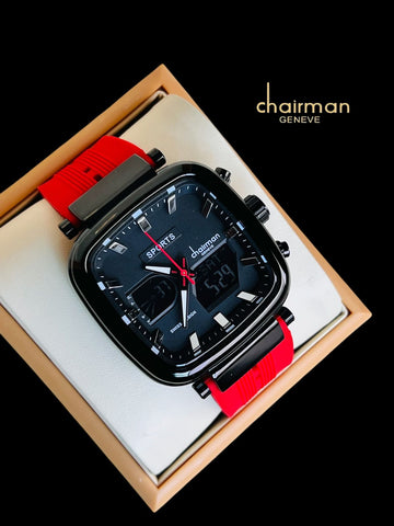 Sports Chairman Geneve Swiss Design Black Dial Orange Strap Gents Watch