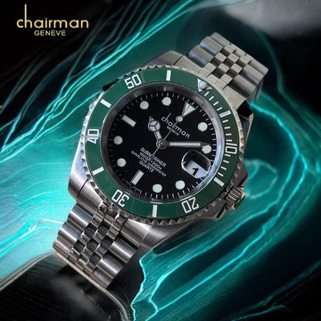 Superlative Chronometer Chairman Geneve Dated Black Dial Silver Chain Gents Watch