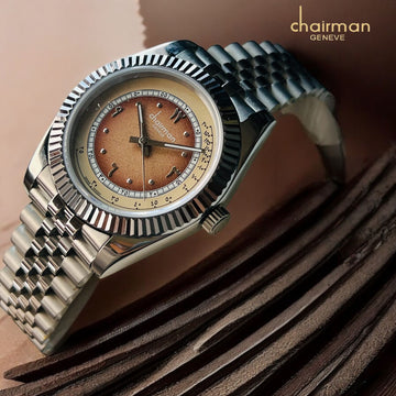 Swiss Design Chairman Geneve Arabic Brown Dial Silver Chain Gents Watch