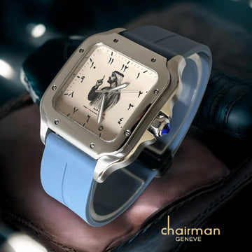 Swiss Design Chairman Geneve Arabic UAE Sheikh Beige Dial Blue Strap Gents Watch