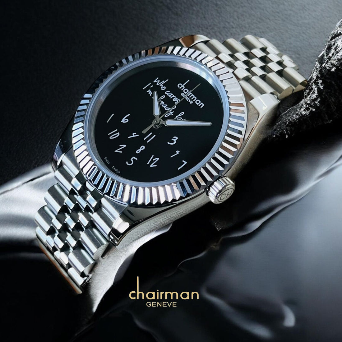 Swiss Design Chairman Geneve Black Dial Silver Chain Gents Watch