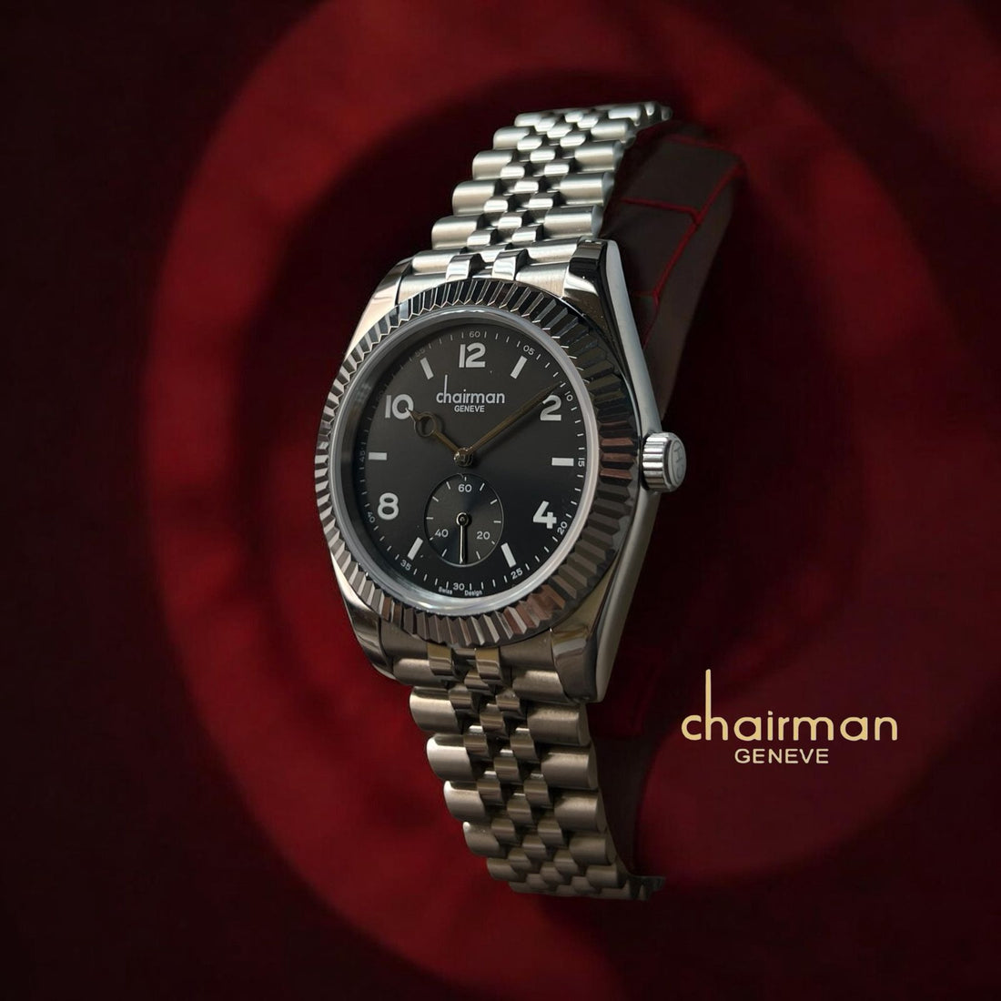 Swiss Design Chairman Geneve Black Dial Silver Chain Gents Watch