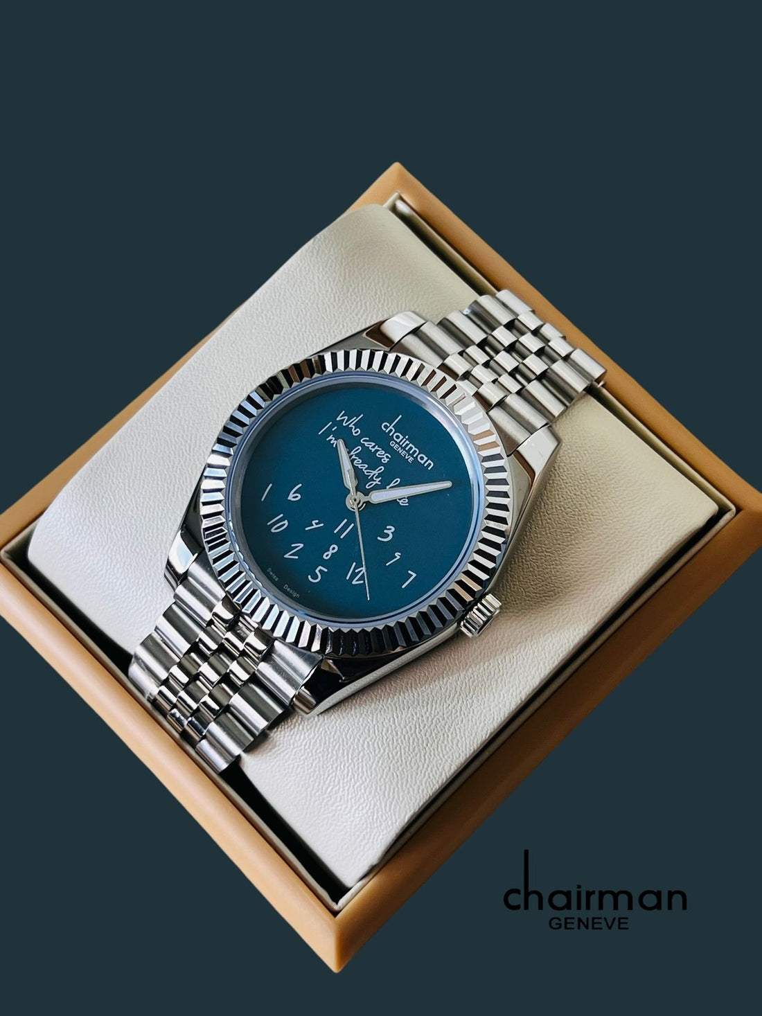 Swiss Design Chairman Geneve Blue Dial Silver Chain Gents Watch