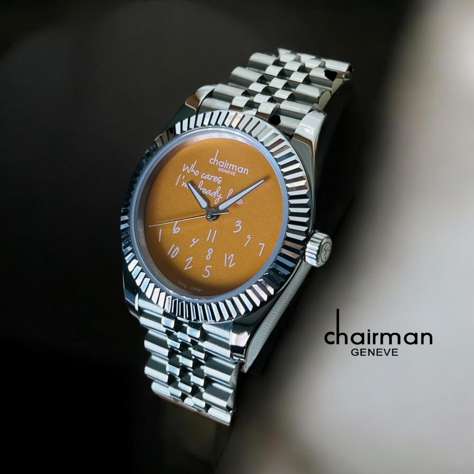 Swiss Design Chairman Geneve Bronze Dial Silver Chain Gents Watch – DealDXB