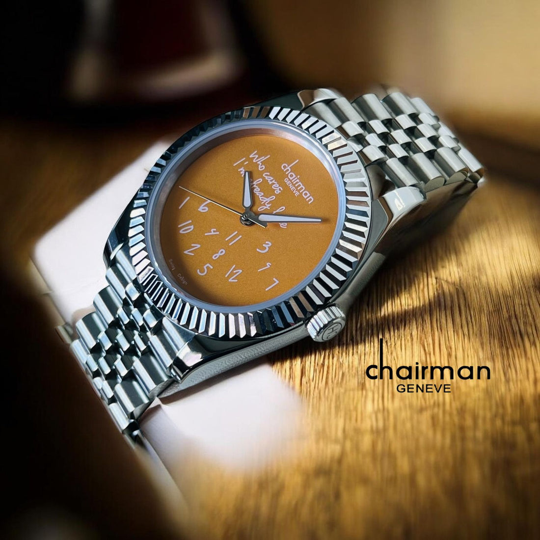 Swiss Design Chairman Geneve Bronze Dial Silver Chain Gents Watch