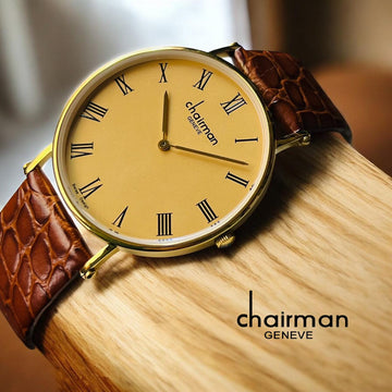 Swiss Design Chairman Geneve Creme Roman Dial Brown Strap Gents Watch