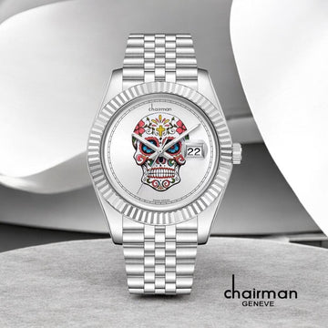Swiss Design Chairman Geneve Dated White Dial Silver Chain Gents Watch