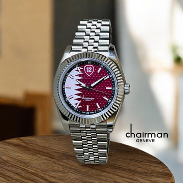 Swiss Design Chairman Geneve QATAR Flag Dated Dial Silver Chain Gents Watch