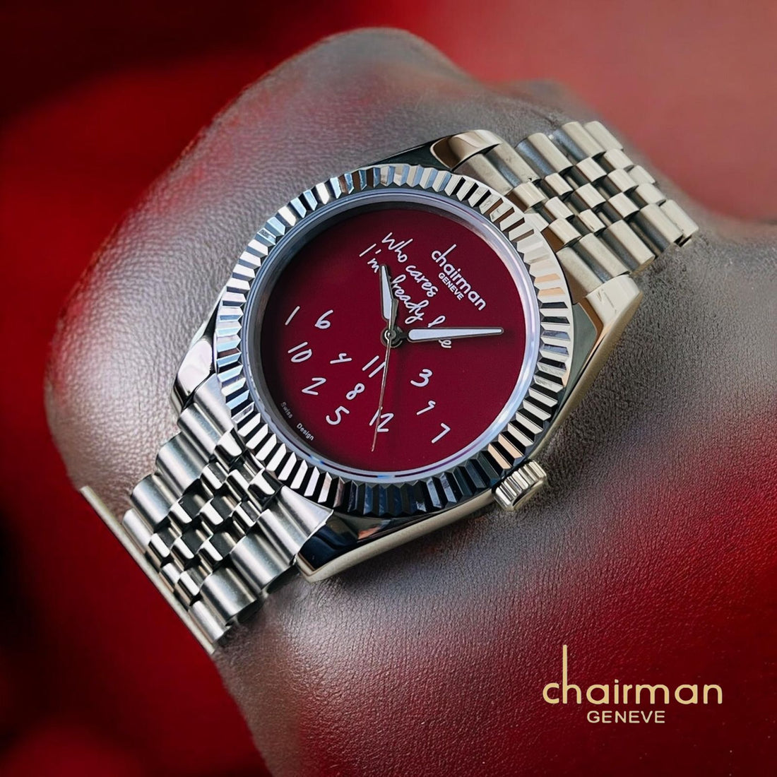 Swiss Design Chairman Geneve Red Dial Silver Chain Gents Watch