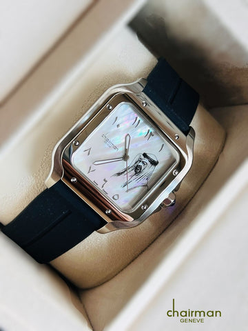 Swiss Design Chairman Geneve UAE Sheik Arabic White Marble Dial Black Strap Gents Watch