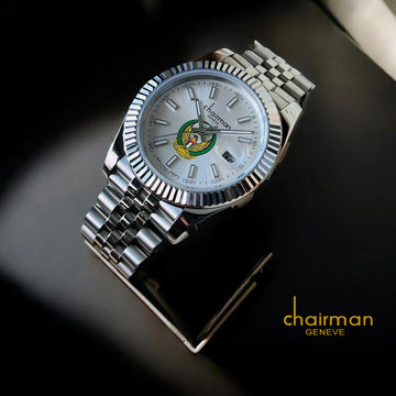 Swiss Design Chairman Geneve Baby Grey Dated Dial Silver Chain Gents Watch