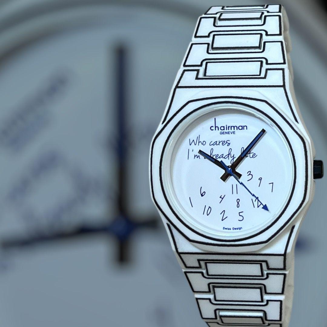 Swiss Design Chairman Geneve White Dial Black And White Strap Gents Watch