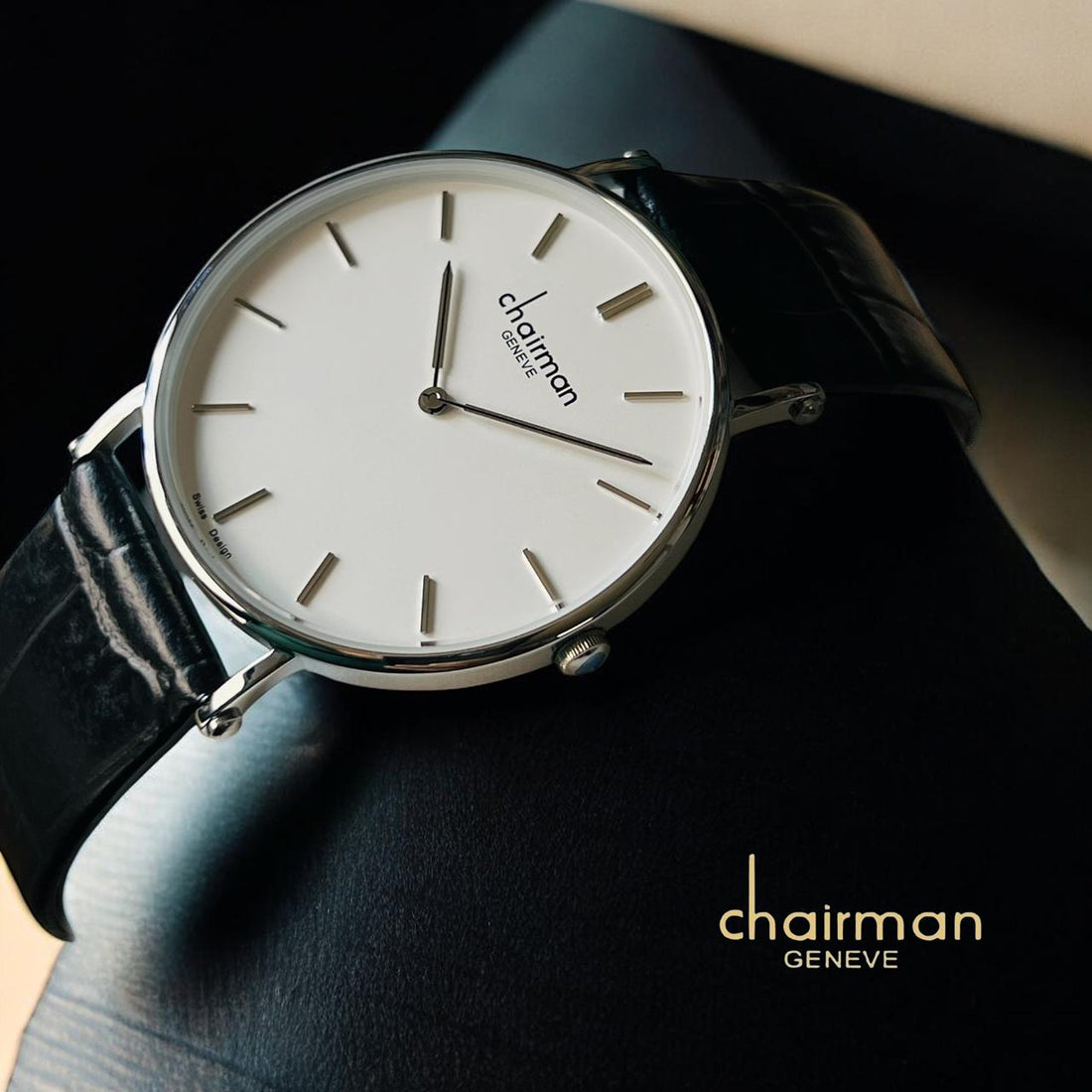 Swiss Design Chairman Geneve White Dial Black Strap Gents Watch