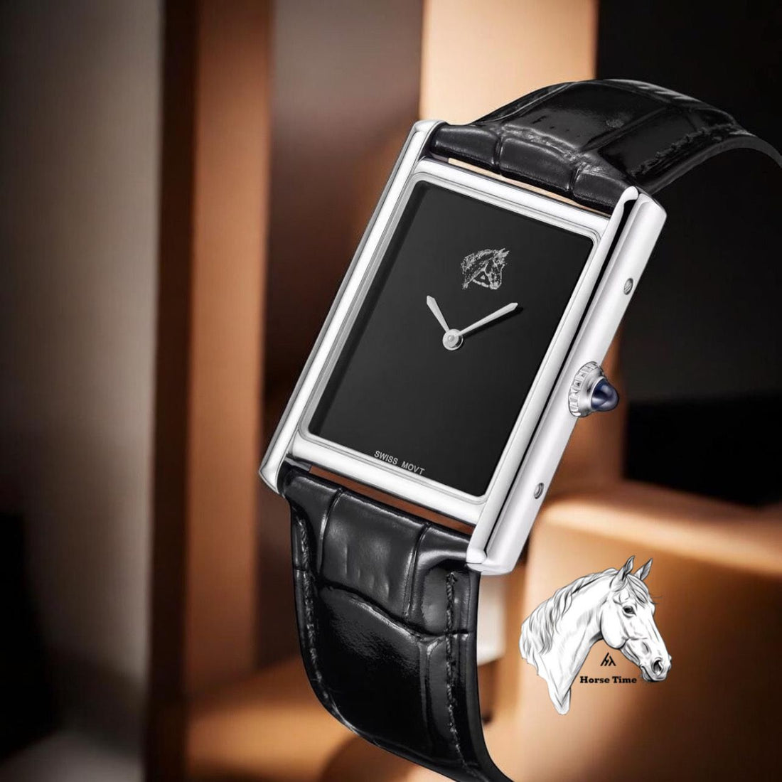 Swiss MOVT Horse Time Black Dial Black Strap Gents Watch