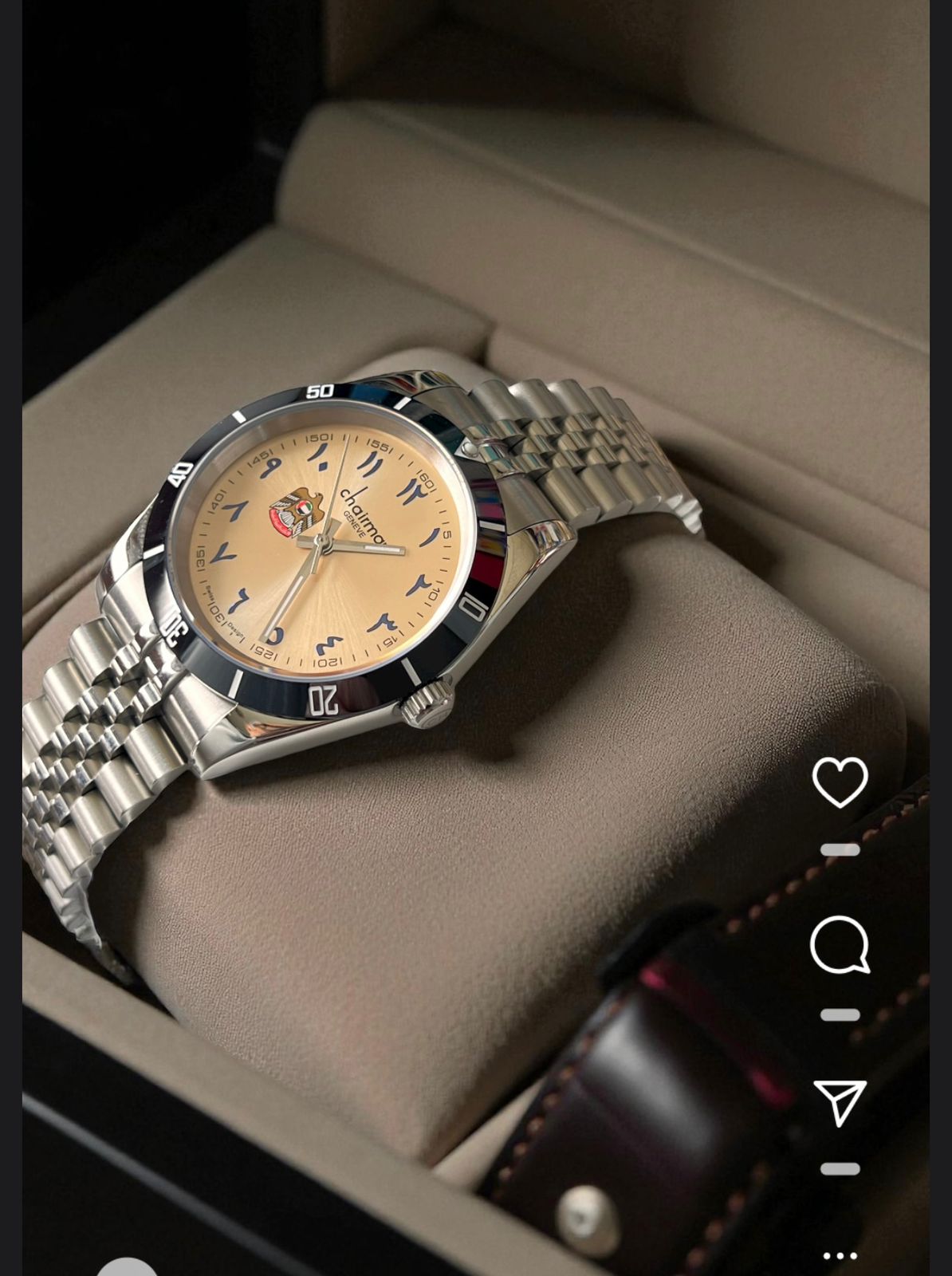 UAE Emblem Chairman Geneve Arabic Baby Orange Dial Silver Chain Gents Watch