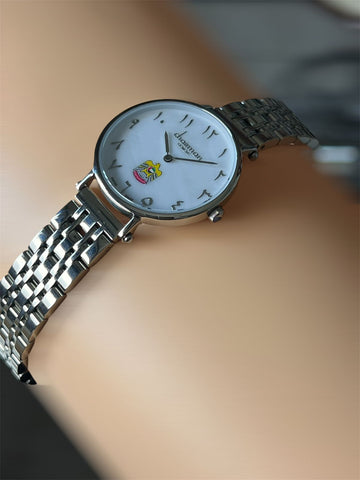 UAE Emblem Chairman Geneve Arabic White Dial Silver Chain Ladies Watch