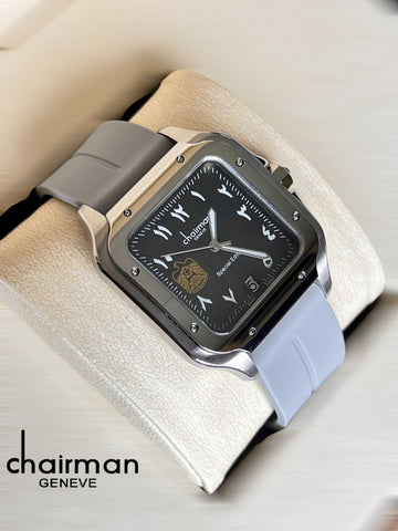 UAE Emblem Chairman Geneve Dated Arabic Black Dial Baby Grey Strap Gents Watch