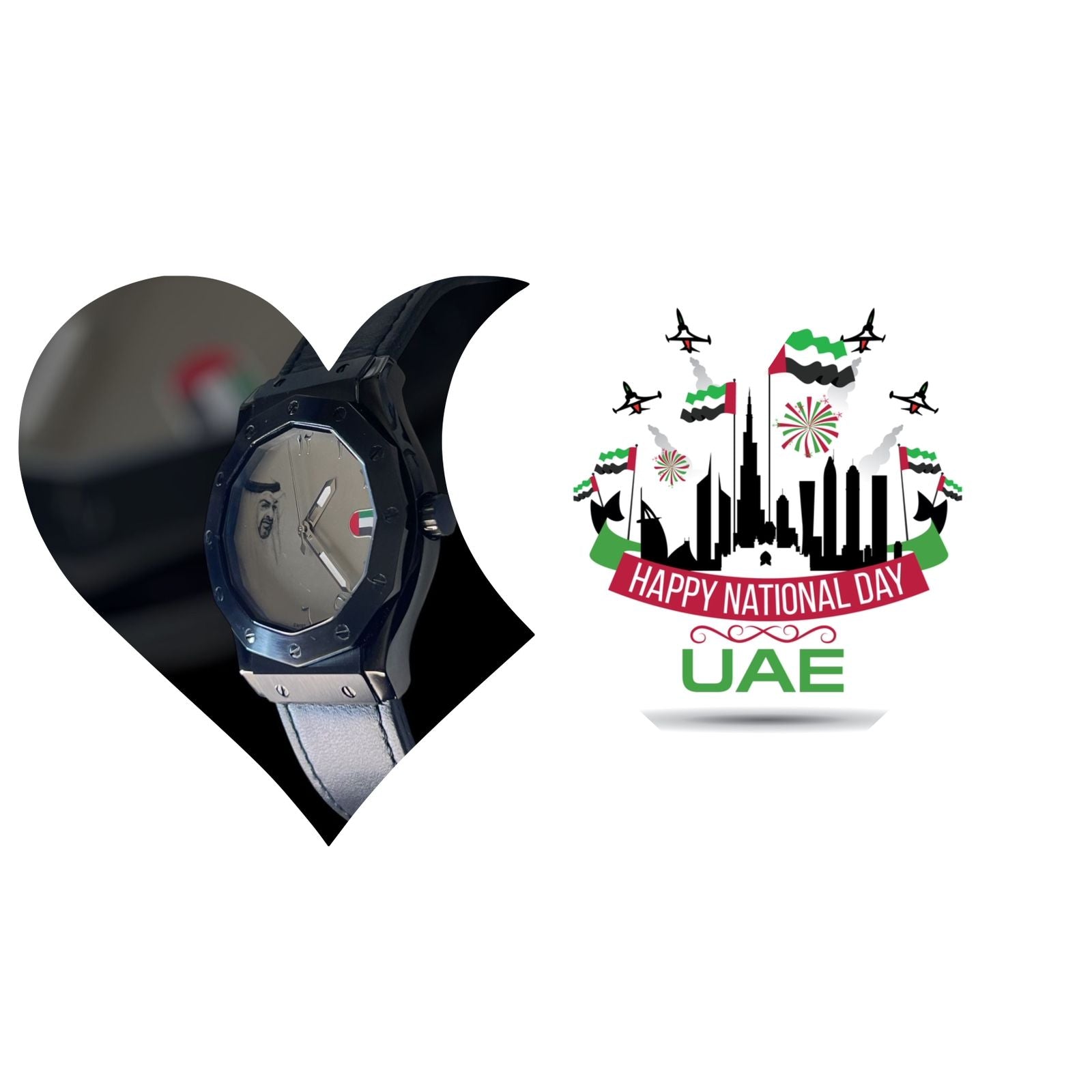 UAE Sheik Flag Chairman Geneve Grey Dial Black Strap Gents Watch