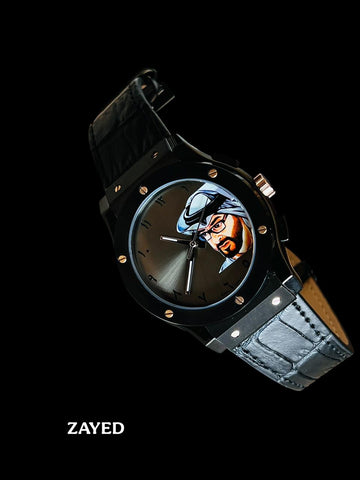 UAE Sheik Zayed Arabic Grey Dial Black Strap Gents Watch