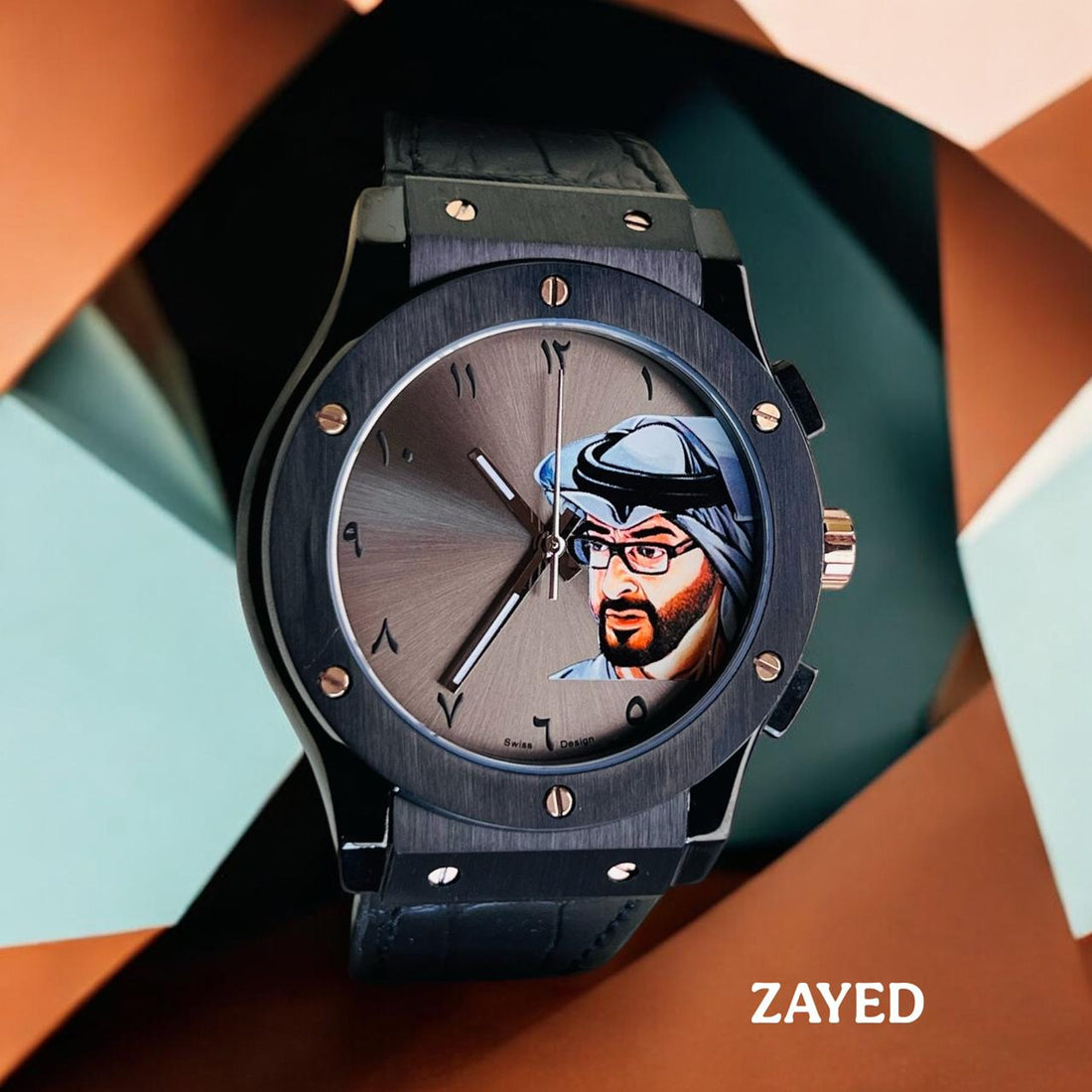 UAE Sheik Zayed Arabic Grey Dial Black Strap Gents Watch