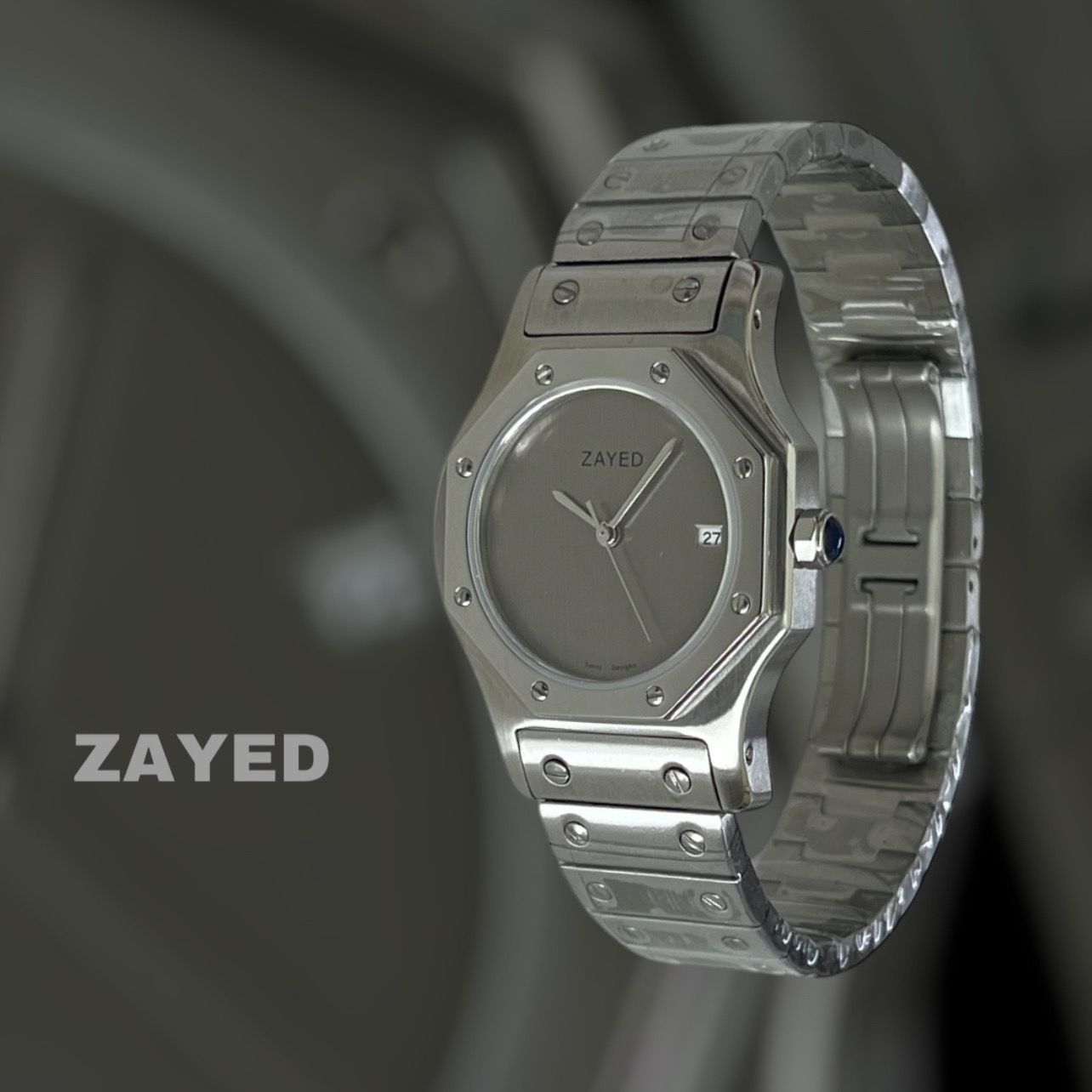 Zayed Dated Grey dial Silver Chain Gents Watch