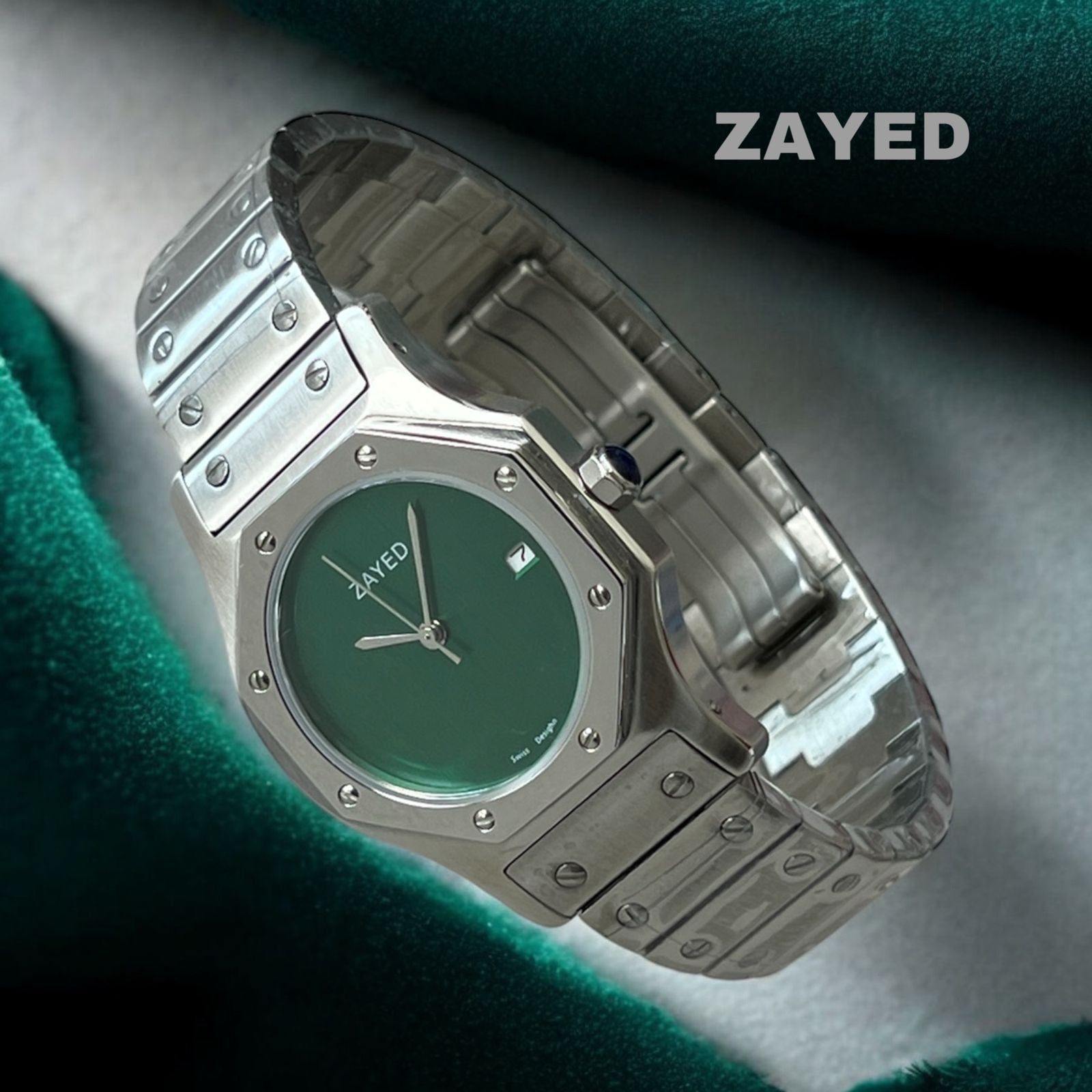 Zayed Dated Green Dial Silver Strap Gents Watch