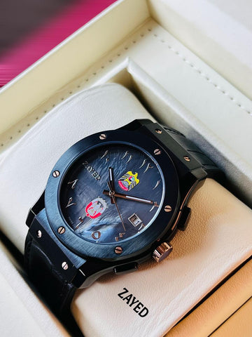 Zayed UAE And ABU DHABI Emblem Dated Arabic Black Gents Watch