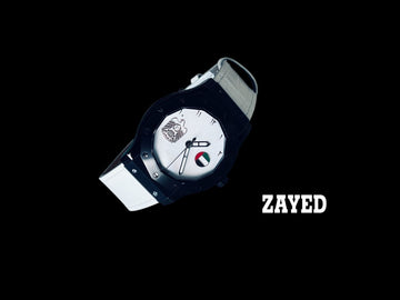 Zayed UAE Emblem Flag Arabic White Dial Grey Strap Gents Watch