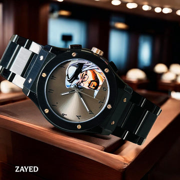 Zayed UAE Sheik Arabic Grey Dial Black Chain Gents Watch